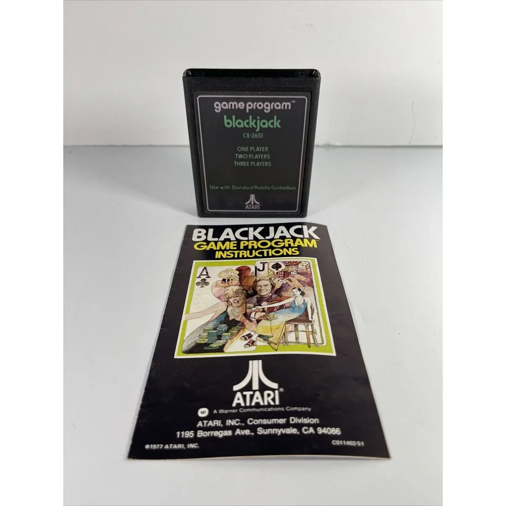 Vintage Atari 2600 Blackjack Video Game Cartridge And Manual RARE CX-2651